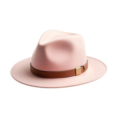 Pink Fedora Hat with Brown Leather Band