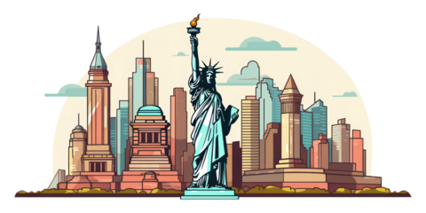 PNG New York city landmark cartoon.