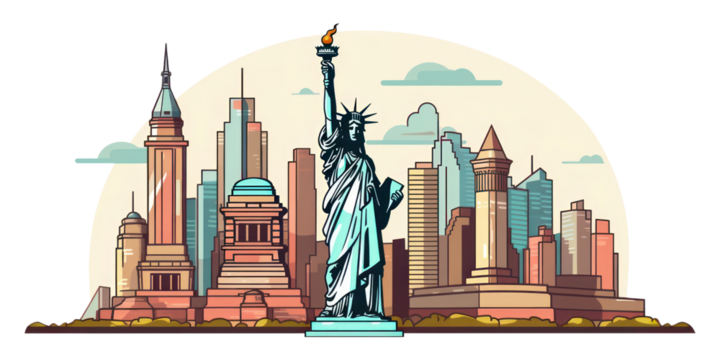 PNG New York city landmark cartoon.