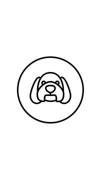 Dog, puppy black and white line icon vector illustration in a circle, for web use for puppy, cute, domestic animal, Beagle, vertical video animation