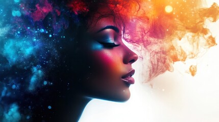 Abstract Portrait of a Woman with Colorful Hair
