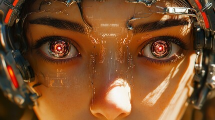 Cyberpunk Woman with Glowing Digital Eyes