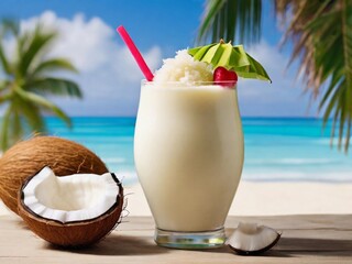 Ultimate Beach Vibes: Coconut Smoothie and Sun-Kissed Sands