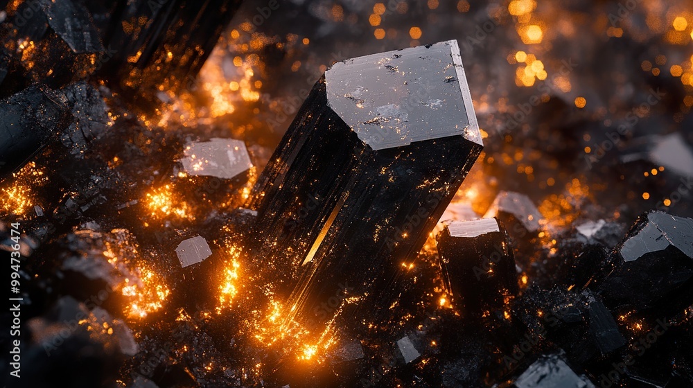 Poster Black Tourmaline Crystal Macro: A Close Up of Nature's Beauty