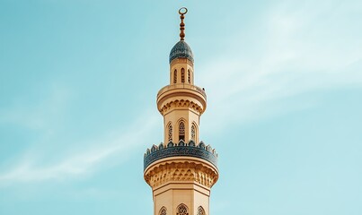 Mosque Minaret Against a Clear Blue Sky