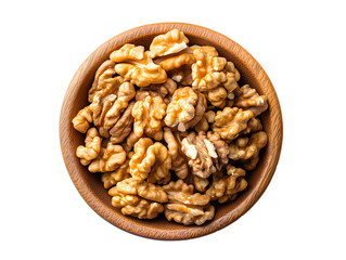 Obraz premium The wooden bowl is full of peeled walnuts.