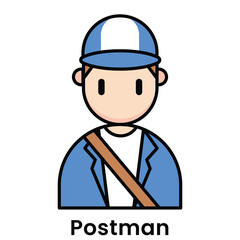 Postman avatar character cartoon design style, Editable vector stroke outline