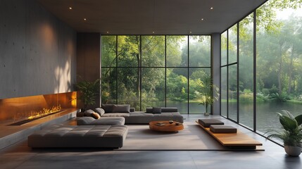 Urban modern living room with sleek furniture.