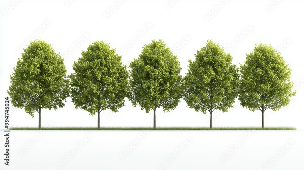 Poster a row of five trees are lined up in a row