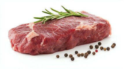 A piece of meat with a sprig of rosemary on top