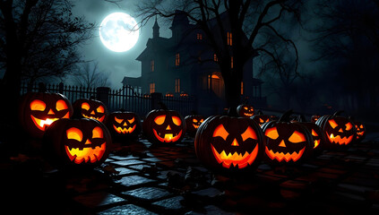 Fototapeta premium Night of Frights, The Enchanting Glow of Jack-o'-Lanterns_