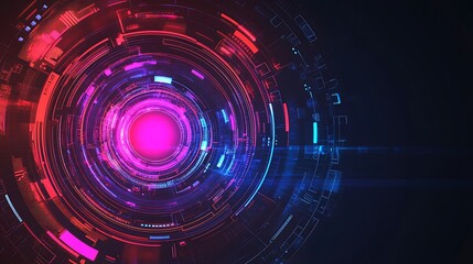 Obraz premium Abstract futuristic technology background with glowing neon circles and lines.