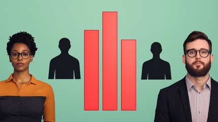 Business Growth  Success  and Team Performance with Red Bar Chart and Silhouettes