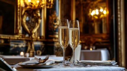 Fototapeta premium Champagne in a luxury restaurant generative ai