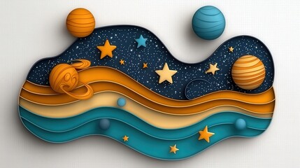 Obraz premium 3D Paper Cut Galaxy Illustration Planets Stars Space Cosmic Abstract Design