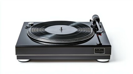 Fototapeta premium A black record player sits on a white background