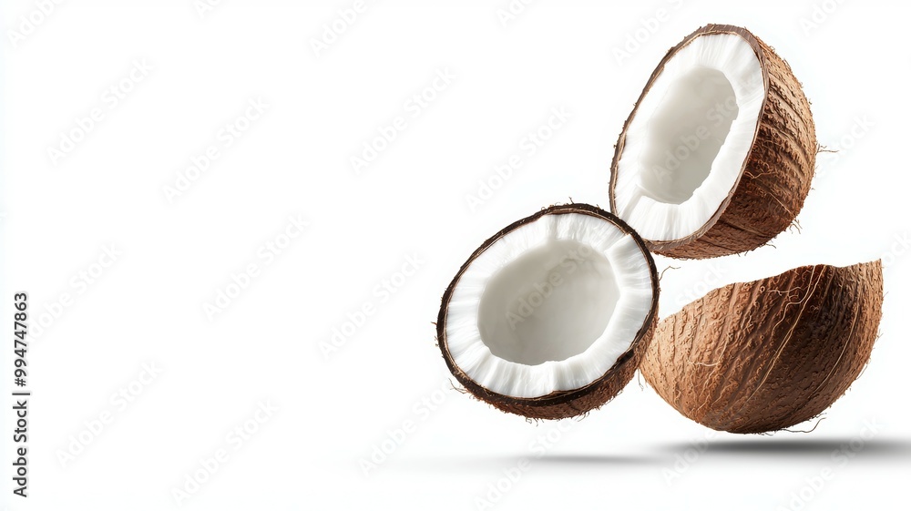 Aufkleber three open coconuts on a white background