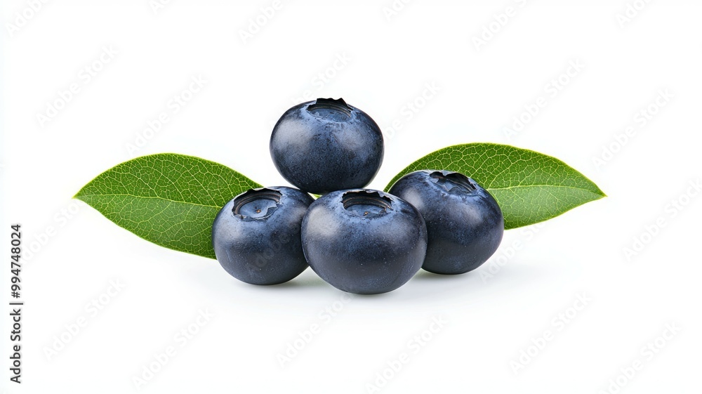 Wall mural a bunch of blueberries on a leaf