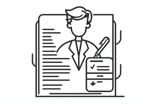 recommend clip art: Line art of person with document checklist and pen