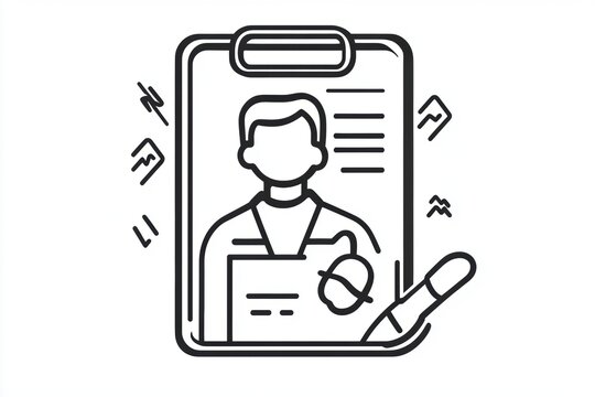 recommend clip art: Line art of person with document checklist and pen