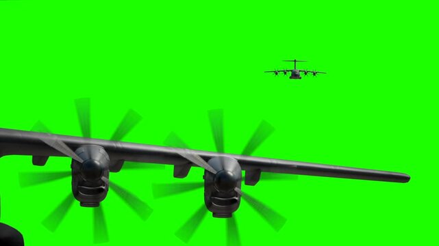 Prop planes flying fore and aft green screen