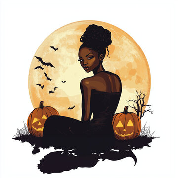 recommend clip art: African Girl with an Orange Moon Pumpkins and Bats in the Background