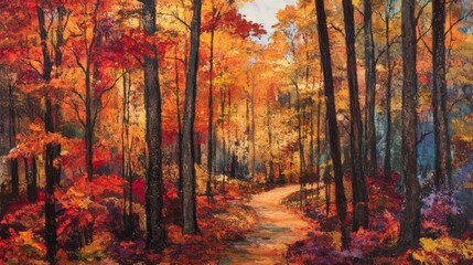 Fototapeta premium A Path Through a Forest of Fall Colors
