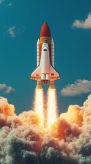 Rocket Launching into Dreamlike Clouds