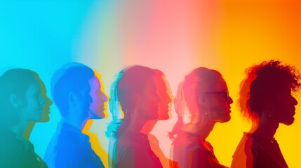 Vibrant Study of Diverse People in Colorful Profile Silhouette