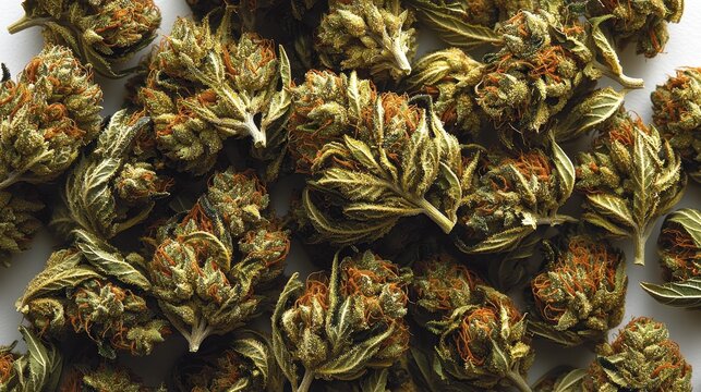 Dried Cannabis Buds  Close up  Isolated  White Background  High Resolution