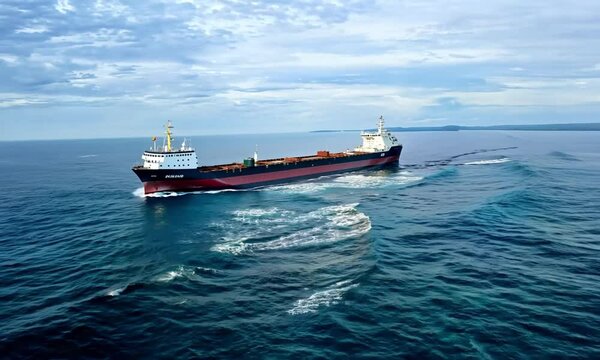 tanker carrying oil, traveling in the middle of the beautiful ocean