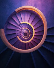 Spiraling Staircase with Vibrant Purple and Orange Colors