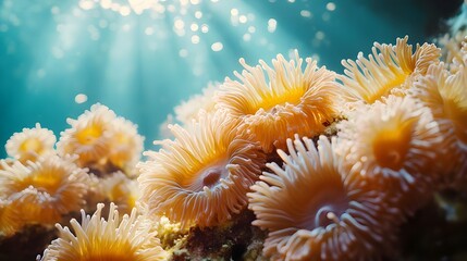 Obraz premium Lush coral reef filled with striking orange and purple corals