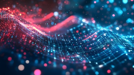 Obraz premium Digital cyberspace with particles and Digital data network connections concept. 