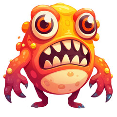 Fototapeta premium A cartoon monster with a menacing expression, featuring sharp teeth and claws.