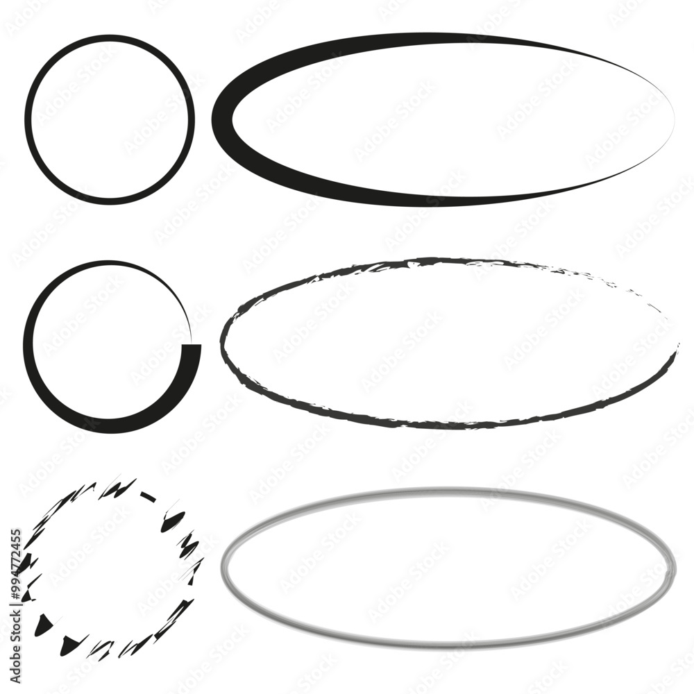 Poster oval frame set. circular outline graphics. grunge oval shapes. vector frame elements.