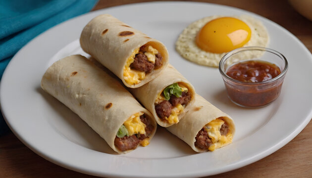 breakfast taquitos with eggs, sausage and cheese