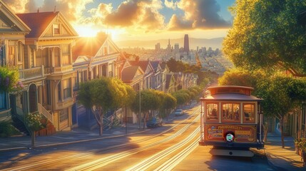 Obraz premium Scenic Sunset Tram Ride
