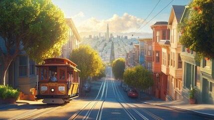Obraz premium Vibrant City Tram Scene
