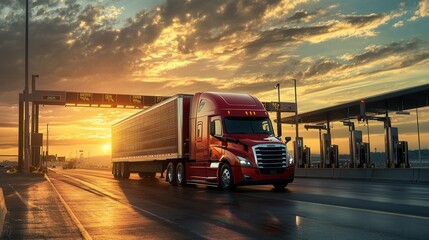Sunset Truck at Toll Booth