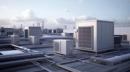 Modern Rooftop Industrial Building with Air Conditioning Units