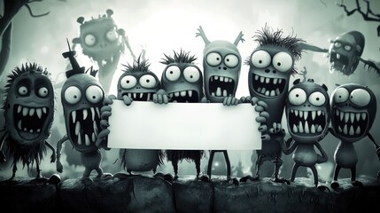 Obraz premium Cute Halloween Monsters in a Charming Scene