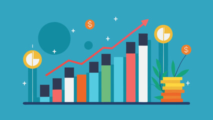 Fototapeta premium Business growth chart with colorful bars and ascending trend line in modern graphic design 
