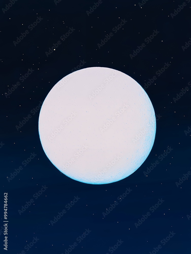 Wall mural a single, bright, white moon hangs in a dark, star-filled sky.