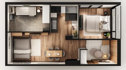 Top-Down View of a Modern Apartment Interior Design