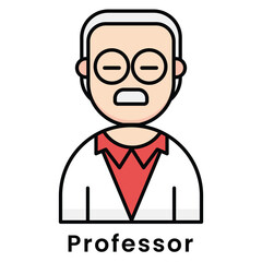 Professor avatar character cartoon design style, Editable vector stroke outline