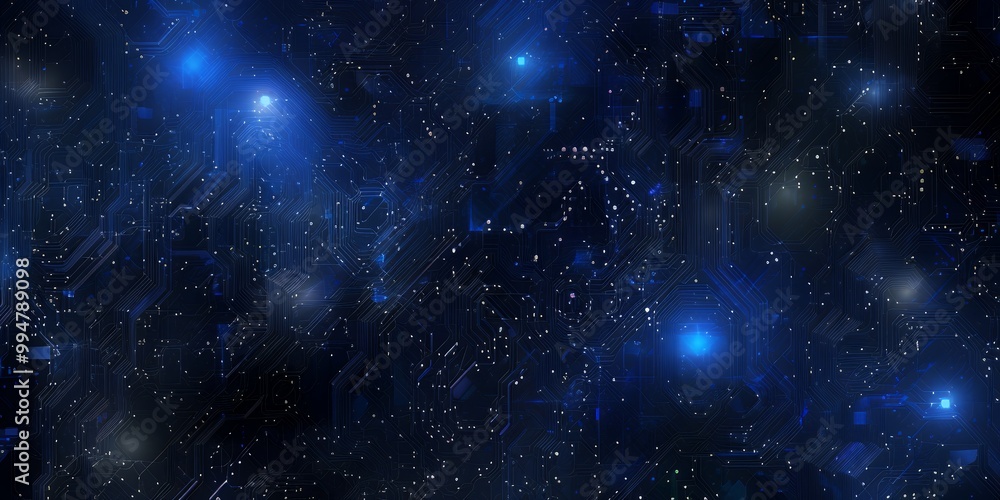 Wall mural abstract digital background with glowing blue lights and circuit board patterns.