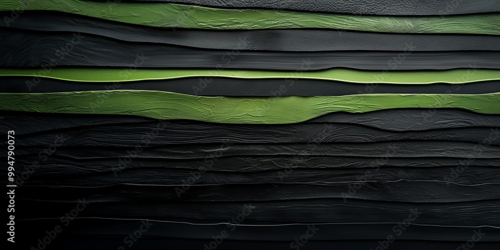 Wall mural abstract green and black textured background with a wavy pattern.