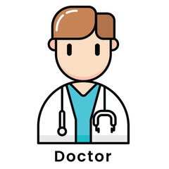 avatar character doctor cartoon design style, Editable vector stroke outline.