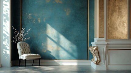 Slate blue and pale gold create a refined, regal look suitable for formal environments